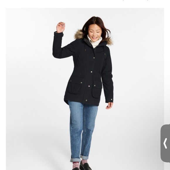 NWT 100% Organic Cotton L.L. Bean Black Coat Parka Removable Faux Fur Trim Hood - Picture 4 of 11
